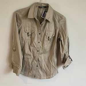 Sharagano Women's Button-Down Utility Shirt in Khaki